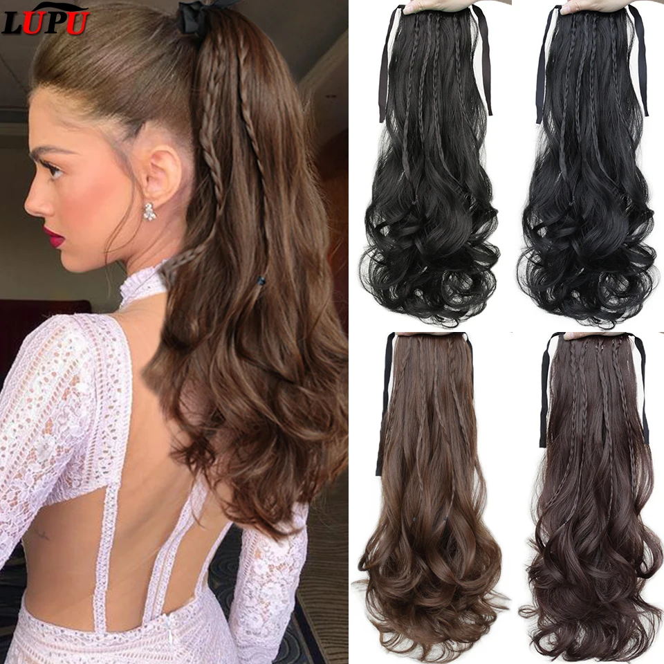 LUPU Synthetic Long Wavy Hairpin Clip In Pony Tail With Braid Hair Extension Heat Resistant Ponytail Black Brown False Hair
LUPU Synthetic Long Wavy Hairpin Clip In Pony Tail With Braid Hair Extension Heat Resistant Ponytail Black Brown False Hair