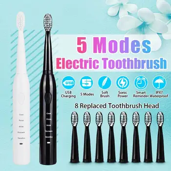 Waterproof Sonic Electric Toothbrush Adult Timer Brush 5 Mode USB Charger Rechargeable Tooth Brushes With 8Pcs Replacement Heads
Waterproof Sonic Electric Toothbrush Adult Timer Brush 5 Mode USB Charger Rechargeable Tooth Brushes With 8Pcs Replacement Heads