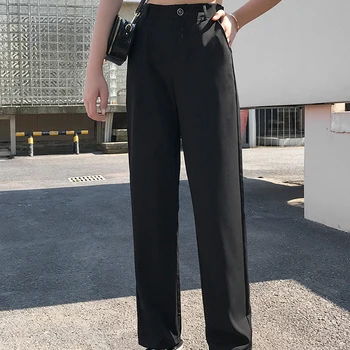 Summer Mid-Waist Women Pants Straight Solid Color Korean Cotton Wide-Leg Pants Loose Fashion Comfortable Suit Pants Black 
Summer Mid-Waist Women Pants Straight Solid Color Korean Cotton Wide-Leg Pants Loose Fashion Comfortable Suit Pants Black