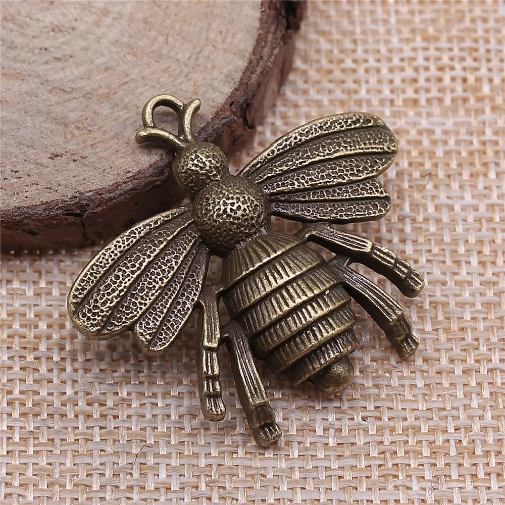 

free shipping 8pcs 36x39mm antique bronze bee charms diy retro jewelry fit Earring keychain hair card pendant accessories