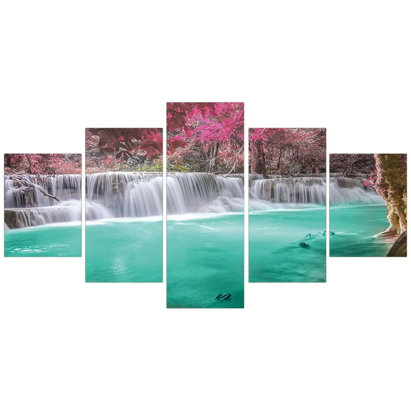 

Unframed 5 Panels No Frame Nature Scape Wall Art Paintings Print Waterfall Canvas Home Decor for Livingroom Working Place Decor
