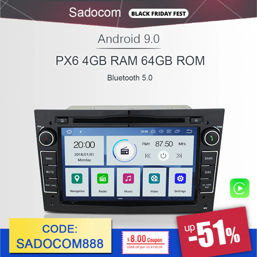 Автомобильный DVD плеер PX6 Android 10 0 6 ядер 4 Гб ОЗУ 64 ПЗУ радио для Opel Zafira Vectra Antara Astra H G
