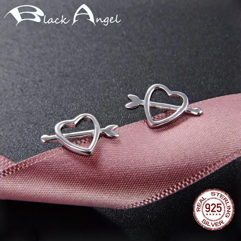 BLACK ANGEL 100% 925 Sterling Silver One Arrow Through The Hearts Stud Earrings for Women Silver brincos Fine Jewelry
BLACK ANGEL 100% 925 Sterling Silver One Arrow Through The Hearts Stud Earrings for Women Silver brincos Fine Jewelry
