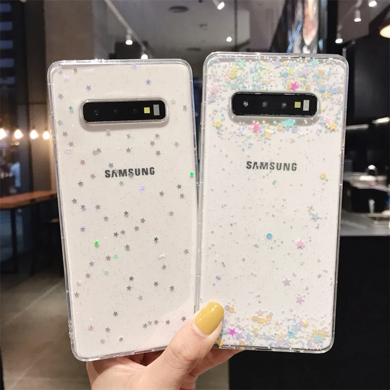 Чехол для Samsung Galaxy s10 s9 plus Note 8 note9 note 10 pro ТПУ с блестками и звездами прозрачный |