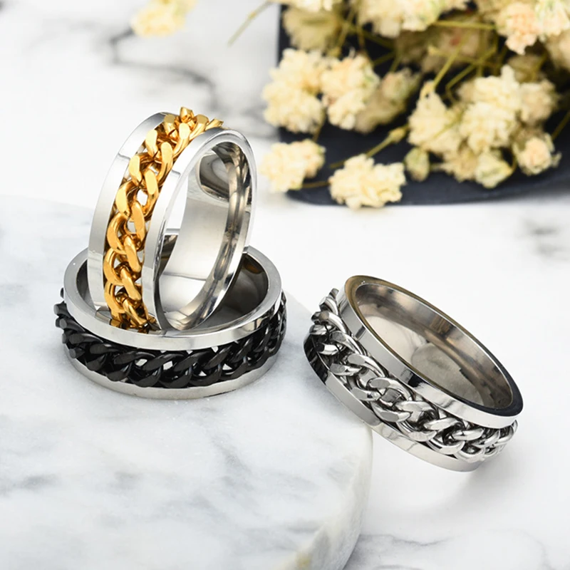8mm Rotatable Chain Ring Punk Men and Women Stainless Steel Chain Link Ring Flexible Chain Casual Brother Ring Male Jewelry
8mm Rotatable Chain Ring Punk Men and Women Stainless Steel Chain Link Ring Flexible Chain Casual Brother Ring Male Jewelry