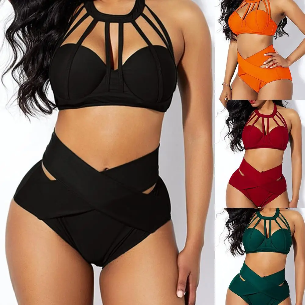 Plus Size Women's Sexy Swimwear High Waist Bandage 2Pcs Halter Bikini Set Swimsuit Solid Bathing Suit
Plus Size Women's Sexy Swimwear High Waist Bandage 2Pcs Halter Bikini Set Swimsuit Solid Bathing Suit