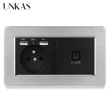UNKAS Black Stainless steel Panel French Standard Socket with 2 USB + 1 Gang RJ45 CAT5E Internet Computer Data Connector
UNKAS Black Stainless steel Panel French Standard Socket with 2 USB + 1 Gang RJ45 CAT5E Internet Computer Data Connector