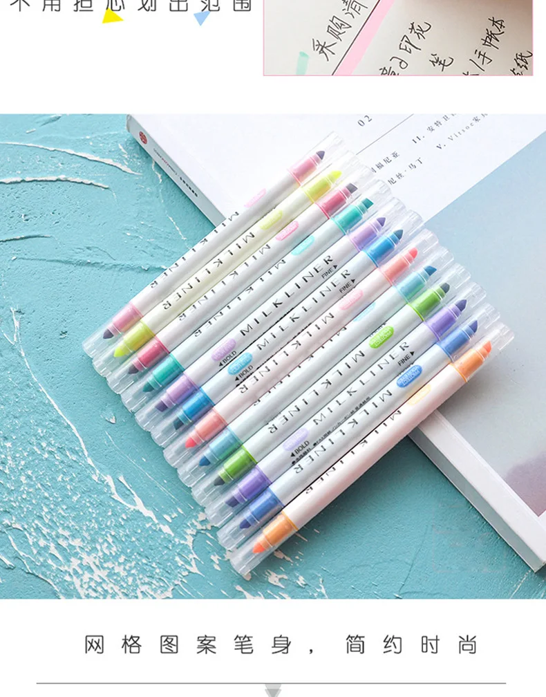 Generic 12 Colors Set Cute Mild Liner Pens Highlighter Dual Double