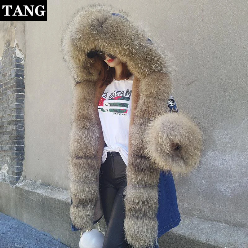 Detachable Large Raccoon Fur Collar Jean Jackets Women Cartoon Embroidery Denim Medium Long Coat Fur Liner Thick Warm Down Parka
Detachable Large Raccoon Fur Collar Jean Jackets Women Cartoon Embroidery Denim Medium Long Coat Fur Liner Thick Warm Down Parka