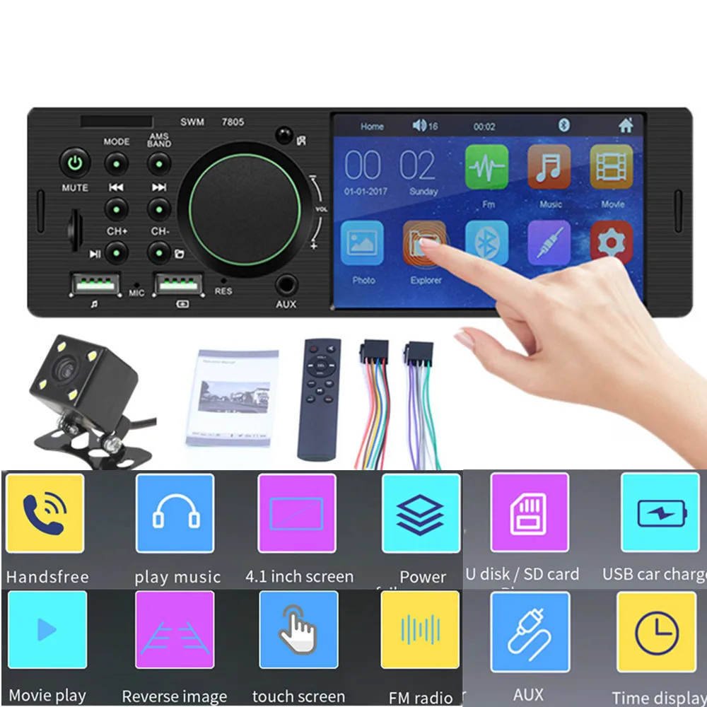 4.1 inch 12V Bluetooth Car Radio Autoradio 1Din touch screen Car Stereo FM Aux-IN 1 din Car MP3 Multimedia Player rear camera
4.1 inch 12V Bluetooth Car Radio Autoradio 1Din touch screen Car Stereo FM Aux-IN 1 din Car MP3 Multimedia Player rear camera
