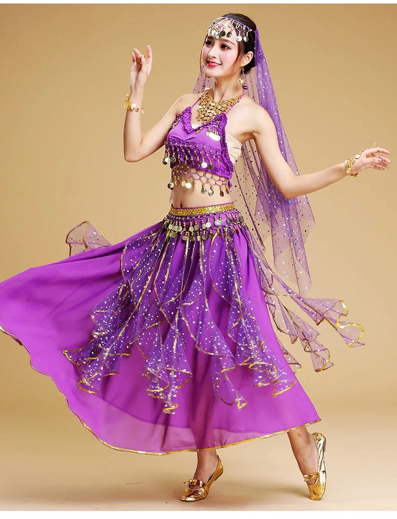 Bollywood Belly Dance Costume Set Indian Dance Sari Bellydance Skirt Suit Women Chiffon 5pcs (Headpieces Veil Top Belt Skirt)
Bollywood Belly Dance Costume Set Indian Dance Sari Bellydance Skirt Suit Women Chiffon 5pcs (Headpieces Veil Top Belt Skirt)