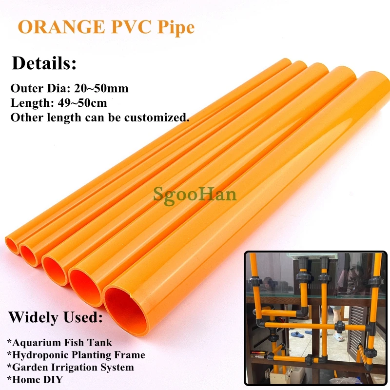 

2pcs Orange OD 20~50mm PVC Pipe Aquarium Fish Tank Pipe Garden Irrigation Watering Hydroponic Planting Frame Tube 49~50cm Long