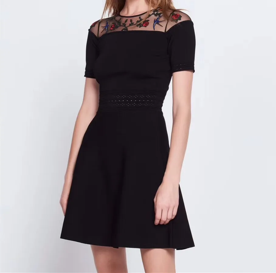 Elegant Embroidered Patchwork Mesh Knitted Dresses Solid Black A Line High Waist Knitted Dress Women
Elegant Embroidered Patchwork Mesh Knitted Dresses Solid Black A Line High Waist Knitted Dress Women