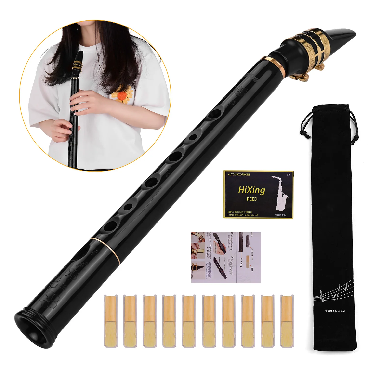 

HiXing C Key Mini Pocket Saxophone Sax ABS Material with Mouthpieces 10pcs Reeds Carrying Bag Woodwind Instrument