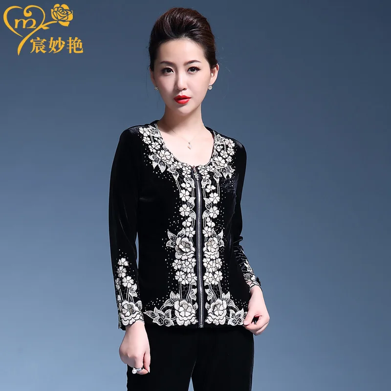 

Chenmiaoyan 2019 Autumn Clothing New Style Middle-aged WOMEN'S Apparels Middle-aged Women Dress Coat Gold Velvet Ethnic-Style Em