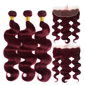 Mellow Hair 99j Burgundy Bundles With Frontal Closure Brazilian Body Wave Pre-Colored Lace Frontal With Bundles Remy Hair 
Mellow Hair 99j Burgundy Bundles With Frontal Closure Brazilian Body Wave Pre-Colored Lace Frontal With Bundles Remy Hair