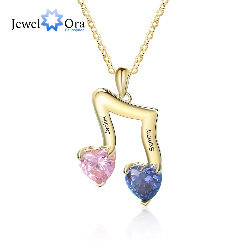 

JewelOra Designer Personalized Name Engraving Musical Note Necklace Custom Inlaid Heart Birthstone Pendant Valentines Day Gifts