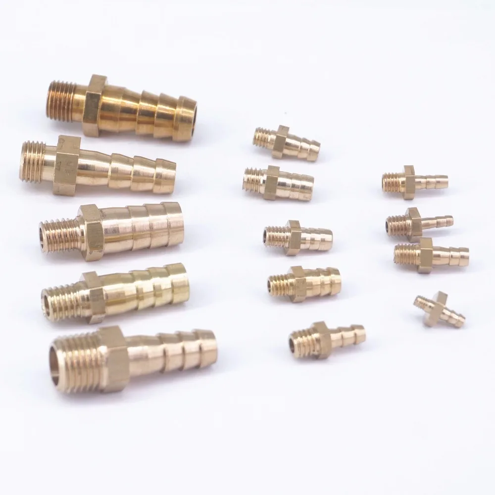 

LOT 5 Hose Barb I/D 2.5mm 3mm 4mm 5mm 6mm 8mm 10mm x Metric M5 M6 M8 M10 M12 Male Thread Brass Splicer Coupler Connector Fitting