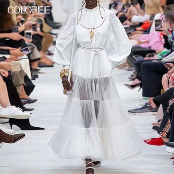 COLOREE 2020 Women Patchwork Mesh White Dress Runway Designer Long Sleeve Stand Collar A-line Party Midi Dress For Female New 
COLOREE 2020 Women Patchwork Mesh White Dress Runway Designer Long Sleeve Stand Collar A-line Party Midi Dress For Female New