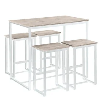 Bar Table and Chairs (100 x 60 x 87)cm Oak Simple 87cm High Bar Table and Chairs Set of 5 PVC Paper Lacquered White matte White 
Bar Table and Chairs (100 x 60 x 87)cm Oak Simple 87cm High Bar Table and Chairs Set of 5 PVC Paper Lacquered White matte White