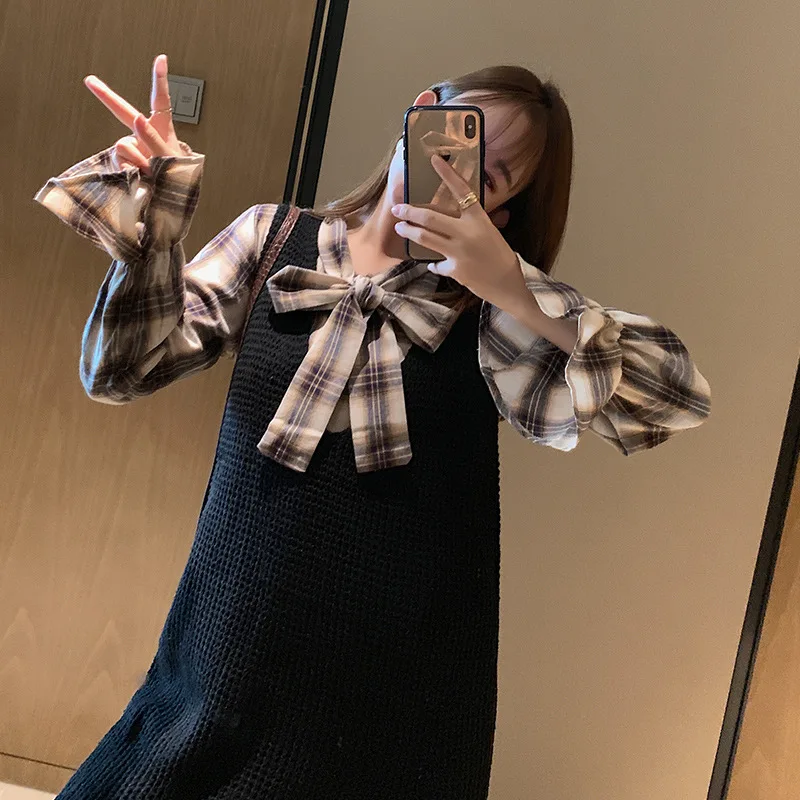 Pregnant Women Spring Clothing Set Fashion Models 2019 New Style Plaid Shirt Mid-length Dress Knitted Vest Two-Piece Set
Pregnant Women Spring Clothing Set Fashion Models 2019 New Style Plaid Shirt Mid-length Dress Knitted Vest Two-Piece Set