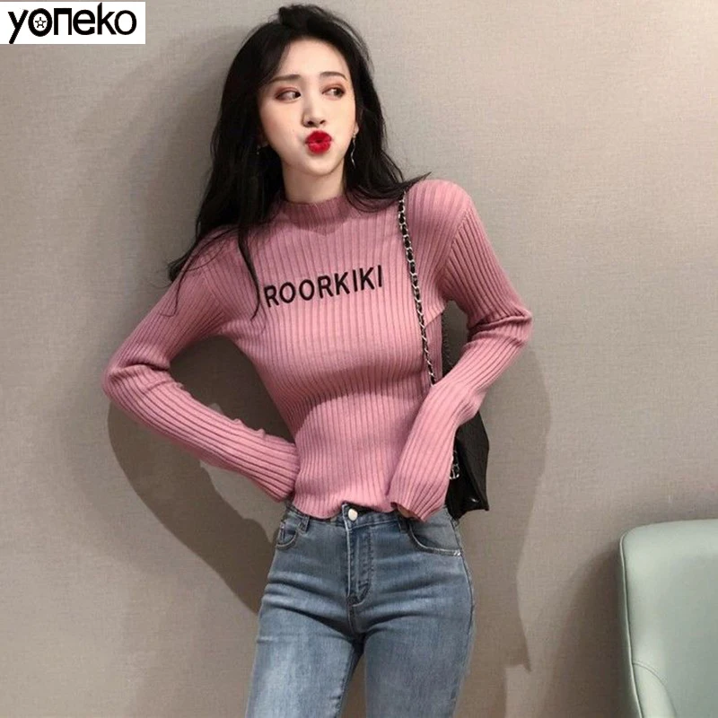 Yoneko Pullovers Letter Embroidery Short Stretch Fashion Sweaters Women 2020 Autumn Half Turtleneck Pull Femme Clothes KM635
Yoneko Pullovers Letter Embroidery Short Stretch Fashion Sweaters Women 2020 Autumn Half Turtleneck Pull Femme Clothes KM635
