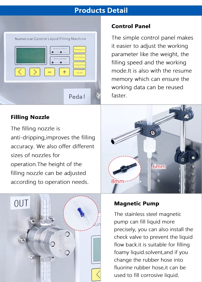 ZONEPACK ZS-MP251W Магнитный насос Сильнокислотная жидкость Пищевое масло Машина для наполнения и взвешивания спиртных напитков Наполнитель для бутылок с водой для сока 