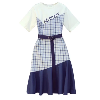 Women Party Dress Large Plus Size Plaid T Shirt Dress Smart Casual Elegant Fashion Summer Clothes Patchwork Big Dress With Belt
Women Party Dress Large Plus Size Plaid T Shirt Dress Smart Casual Elegant Fashion Summer Clothes Patchwork Big Dress With Belt