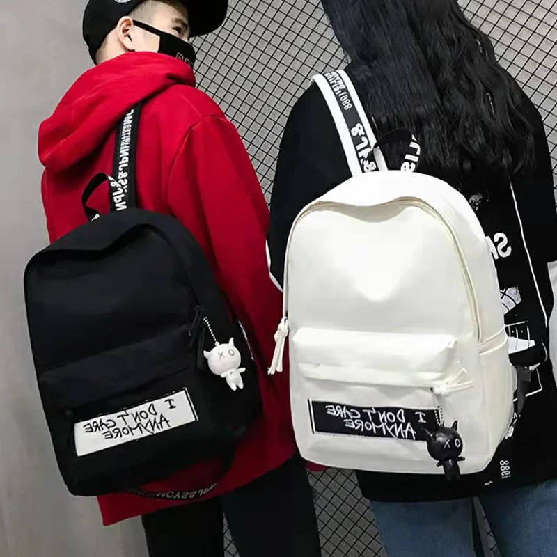

High Quality Canvas Travel Backpack Women Mochila Feminina Letter Print Black White School Bags For Teenage Girl Rucksack