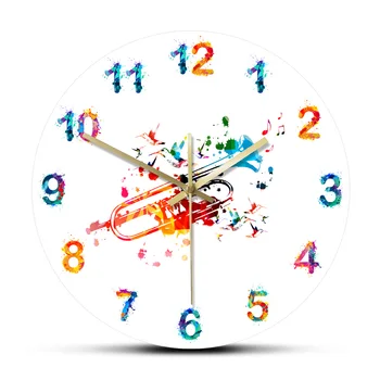 Colorful Trumpet with Music Notes Acrylic Printed Wall Hanging Clock Acoustic Music Art Audio Equipment Musician Home Decoration
Colorful Trumpet with Music Notes Acrylic Printed Wall Hanging Clock Acoustic Music Art Audio Equipment Musician Home Decoration