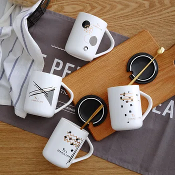 

Nordic Simple Ceramic Cup Ins Creative Coffee Mug with Lid Scoop Large Capacity Household Juice Milk Mugs Office Breakfast Cups