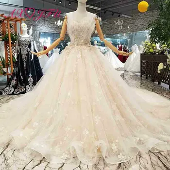 AXJFU luxury princess beading crystal little flower champagne lace wedding dress strapless sparkly ruffles wedding dress 014855
AXJFU luxury princess beading crystal little flower champagne lace wedding dress strapless sparkly ruffles wedding dress 014855