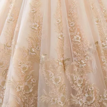 Champagne gold embroidered lace evening dresses fabric material, tulle mesh embroidered birds lace with colorful sequins
Champagne gold embroidered lace evening dresses fabric material, tulle mesh embroidered birds lace with colorful sequins