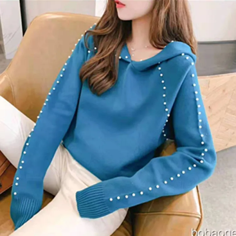 Fashion Hooded Knitted Pullovers Sweater Women Pearl Clasp Basic Solid Short Knitted Pullovers Casual Female New
Fashion Hooded Knitted Pullovers Sweater Women Pearl Clasp Basic Solid Short Knitted Pullovers Casual Female New