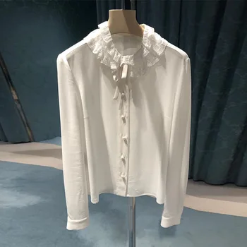 2020 Spring summer fashion women's bowtie blouses Tops high quality women sweet white shirts B584 
2020 Spring summer fashion women's bowtie blouses Tops high quality women sweet white shirts B584