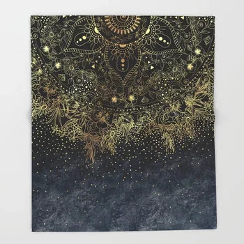 

Mandala Blanket Stylish Gold floral mandala and confetti Fleece Blankets and Throw for Plane Travel Christmas Decorations Home