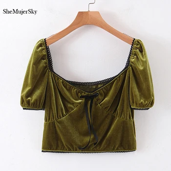 SheMujerSky Women Velvet Blouse Short Sleeve Lace Up Tops 2020 Green Shirts Fashion Pink Blouses
SheMujerSky Women Velvet Blouse Short Sleeve Lace Up Tops 2020 Green Shirts Fashion Pink Blouses