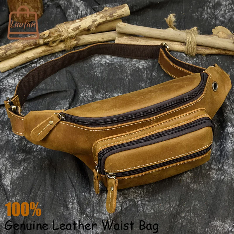 

Luufan Retro Style 100% Genuine Leather Waist Bag Large Size Waist Pack For 105cm to 120cm Fanny Pack Brown Crazy Horse Leather