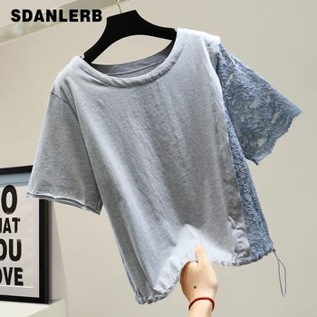 2020 Summer Tshirt Womens Korean-Style Top Lace Stitching Drawstring Waist Hugging Casual All-match T-shirt Women Top
2020 Summer Tshirt Womens Korean-Style Top Lace Stitching Drawstring Waist Hugging Casual All-match T-shirt Women Top