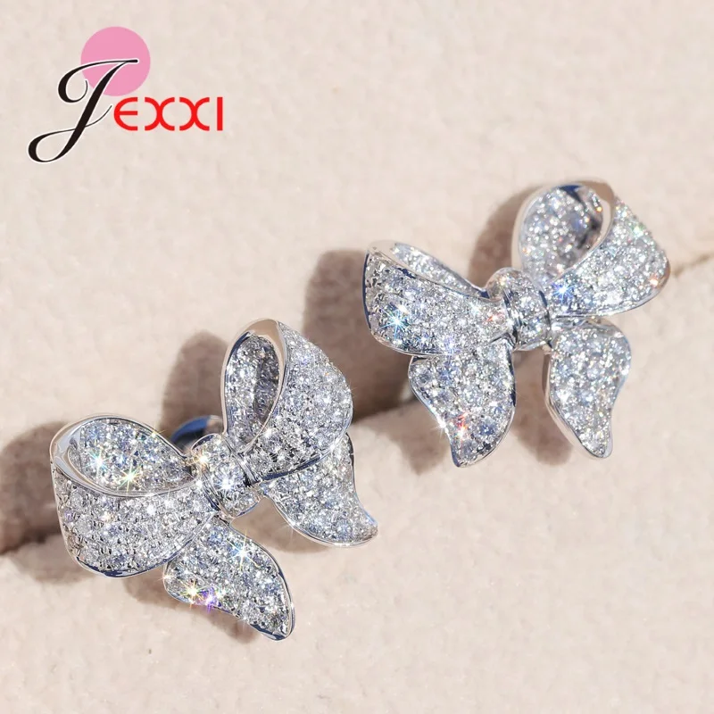 

Shiny Crystal Butterfly Stud Earrings 925 Sterling Silver Sparkling Bow Knot Ear Studs Jewelry Zircon Women Party Luxury Bijoux