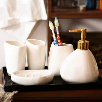 European White Ceramic Bathroom Decoration Accessorriess Set Toothbrush Holder Five-pieces Bathroom Fitting Mouth Cup Lotion Bo
European White Ceramic Bathroom Decoration Accessorriess Set Toothbrush Holder Five-pieces Bathroom Fitting Mouth Cup Lotion Bo