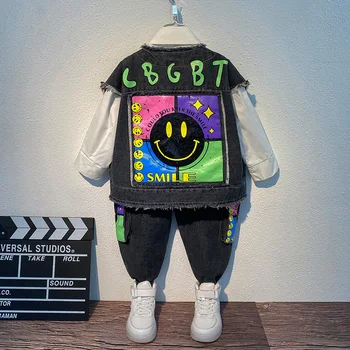 Baby Boys Clothes Autumn Sets Kids Denim Vest Shirt with Tie Pants Jeans wear 3pcs Suits Infant Child Cartoon color print Outfit
Baby Boys Clothes Autumn Sets Kids Denim Vest Shirt with Tie Pants Jeans wear 3pcs Suits Infant Child Cartoon color print Outfit