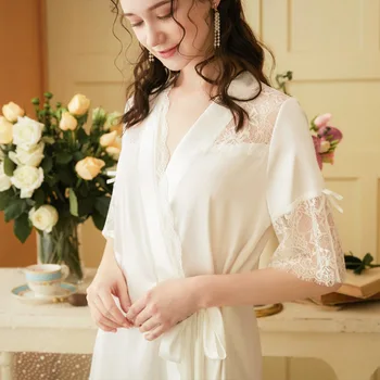 Female Summer Short-Sleeved Robe Loose Ice Silk Bathrobe Solid Sexy Nightgrowns Womens Robes Sleepwear Kimono Satin Dress
Female Summer Short-Sleeved Robe Loose Ice Silk Bathrobe Solid Sexy Nightgrowns Womens Robes Sleepwear Kimono Satin Dress