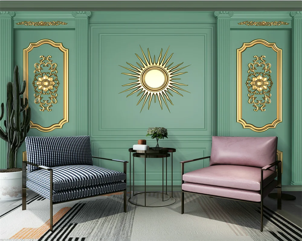 Фото beibehang Customized modern golden three-dimensional papel de pared green living room bedroom background wallpaper | Обустройство