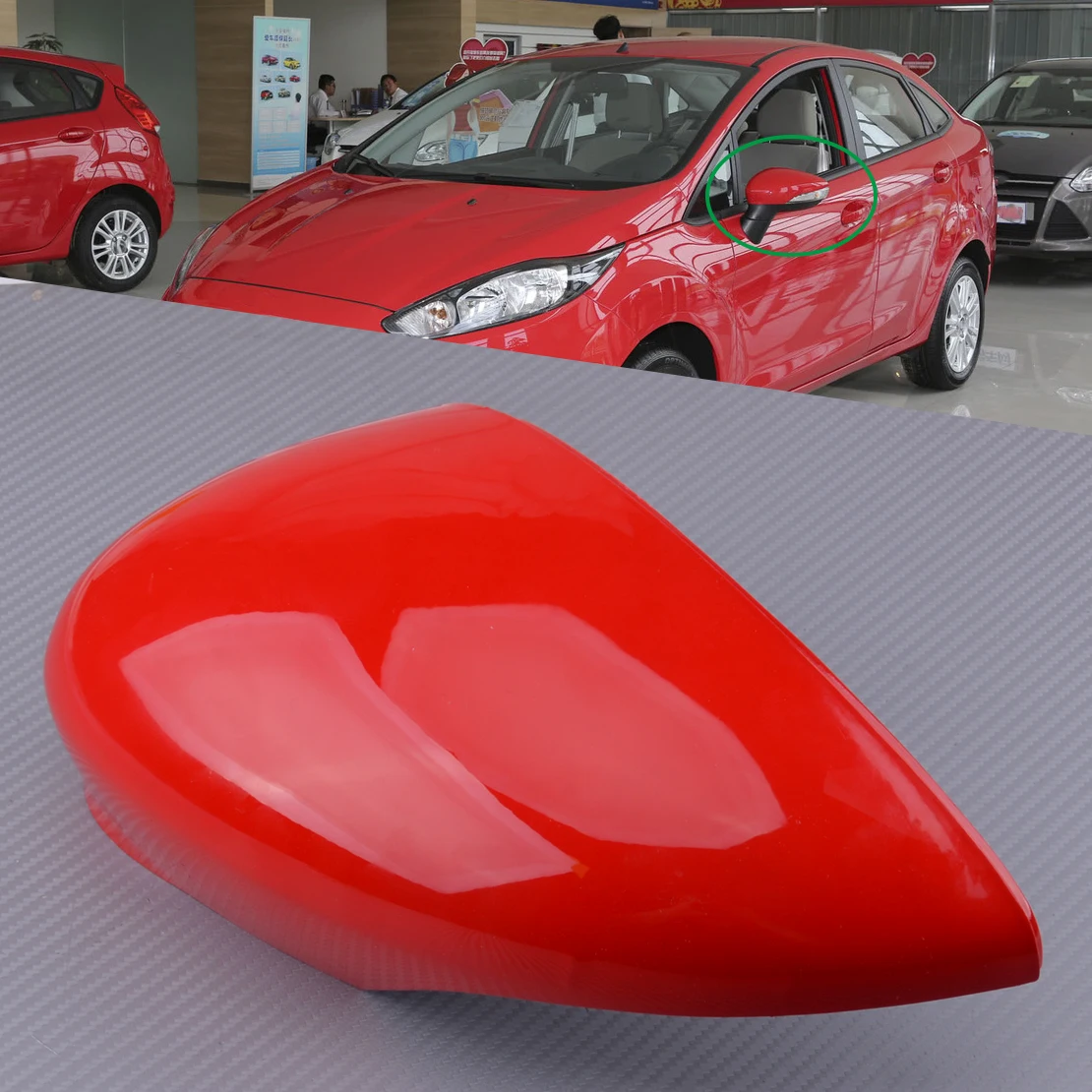 Крышка для зеркала с левым и красным крылом Красный пластик подходит Ford Fiesta MK7 2008