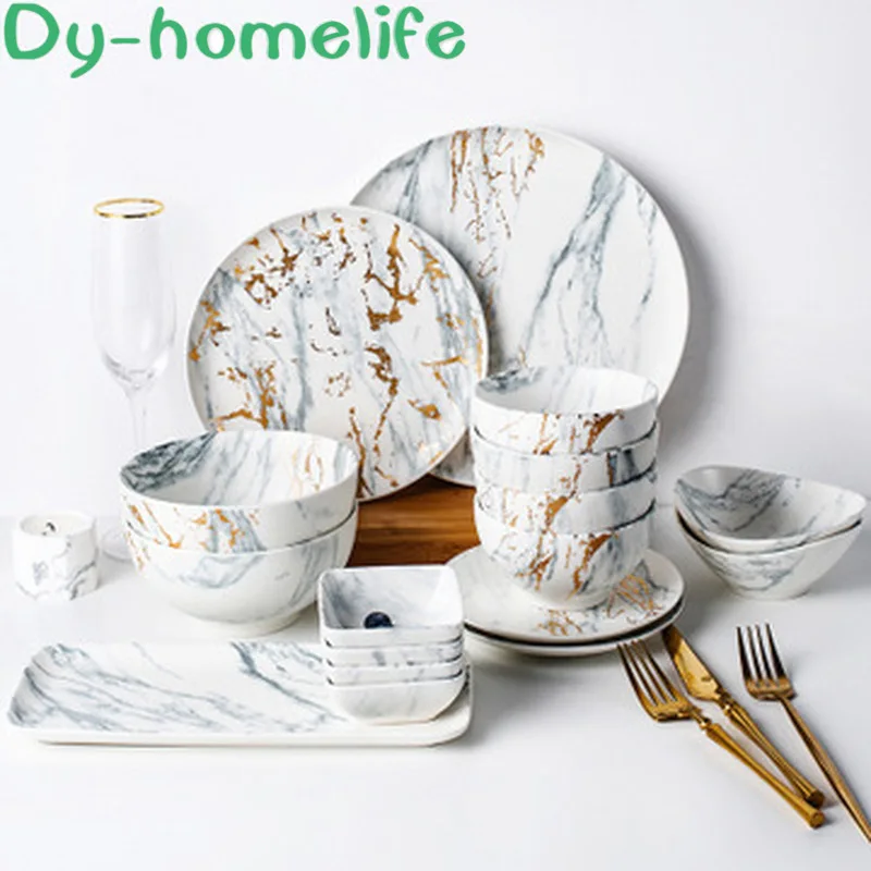 Nordic Creative Bronzing White Gray Marble Pattern Ceramic Tableware Set Home Kitchen Supplies Bone China Plate Dishes
Nordic Creative Bronzing White Gray Marble Pattern Ceramic Tableware Set Home Kitchen Supplies Bone China Plate Dishes