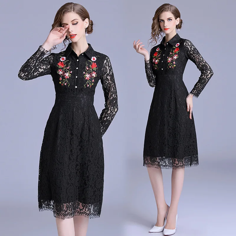 Ozhouzhan 2019 Spring Summer Europe And America New Style Elegant Embroidery Fold-down Collar Single Breasted Lace Dress
Ozhouzhan 2019 Spring Summer Europe And America New Style Elegant Embroidery Fold-down Collar Single Breasted Lace Dress