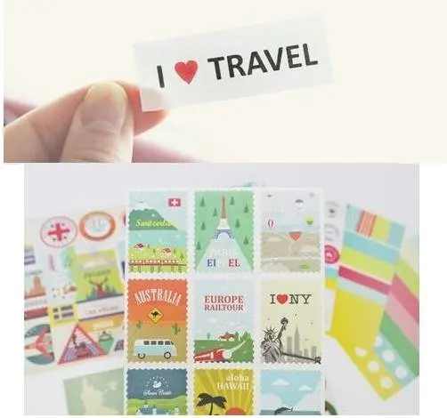 

1pack/lot New I love travel Postage Sticker DIY Multifunction Deco Note stationery Stamp Stickers Decoration Label Stickers