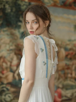 Vintage French Palace Cross-stitch Lace Fresh Blue Ribbon Sennin Dress 
Vintage French Palace Cross-stitch Lace Fresh Blue Ribbon Sennin Dress