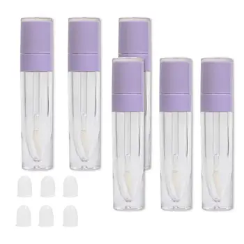 

6Piece 8ML Empty Lipgloss Tube Purple Cap Lip Glaze Bottle Plastic Refillable Containers With Brush Wand Lip Balm Contianers